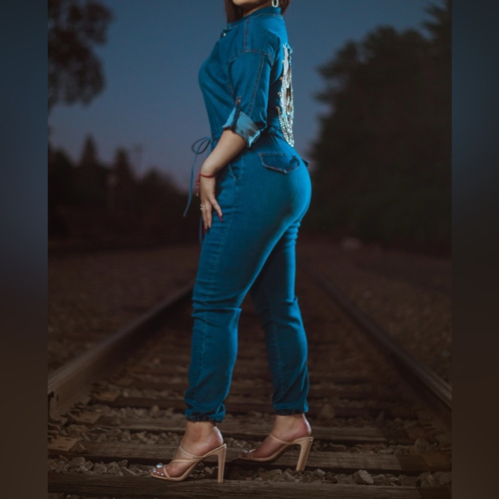 Denim chain jumpsuit